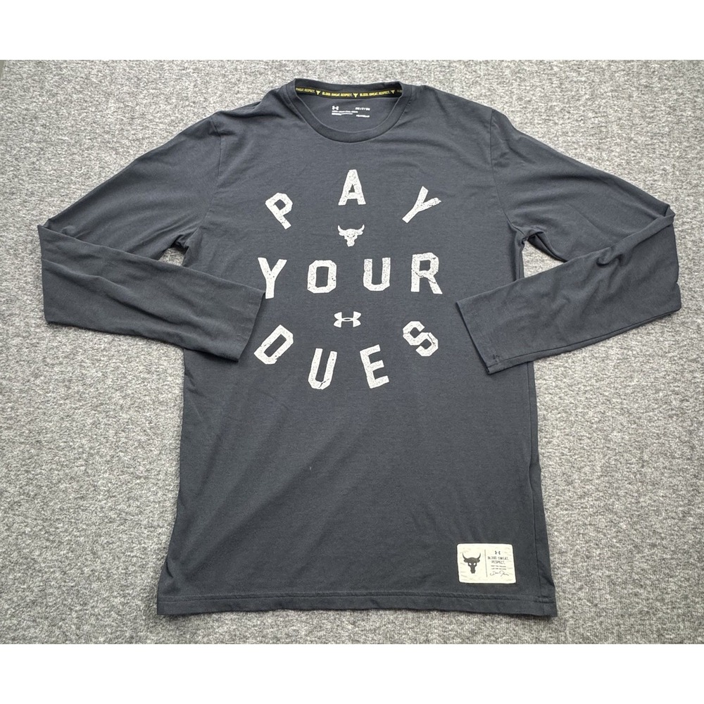 Under Armour Project Rock Shirt Mens S Black Heatgear Pay Your‎ Dues Long Sleeve